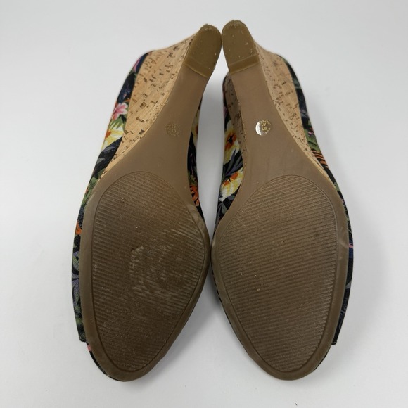 Liz Claiborne Sandals Womens Size 9M Wedge Pump Floral Cork Heel Peep Tropical - Picture 11 of 12